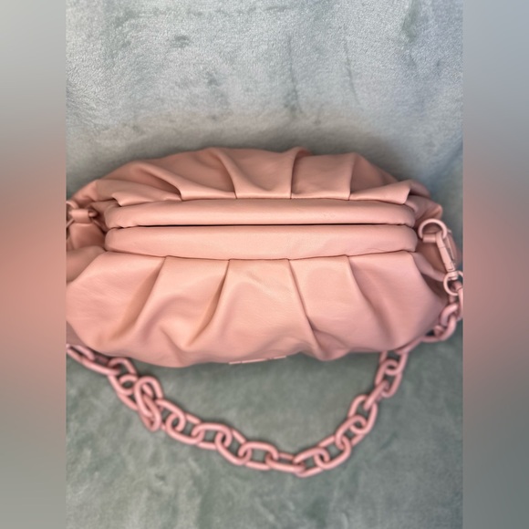 Badgley Mischka Blush Pink Chain-Strap Wrapped Frame Clutch Shoulder Bag - Picture 3 of 12